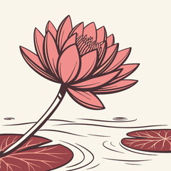 Fototapeta premium A lotus flower icon floating on water with layered petals. 