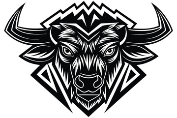 The powerful bison head artfully illustrates strength and resilience through its distinctive tribal design