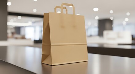 Stylish shopping bag awaiting purchase in modern store interior for retail promotion or delivery marketing