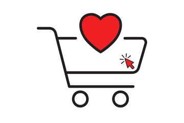 Editable vector Shopping cart with heart Click