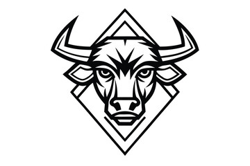 Striking bull head outlined powerfully within a geometric diamond shape icon presents well