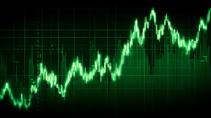 Green stock market investment chart with uptrend growth, representing finance, trading, cryptocurrency and economic success