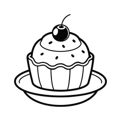 chocolate pudding with cherry on top vector on white background 