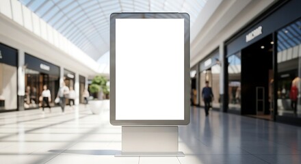 Showcase your brand with this modern blank billboard in a bright upscale shopping mall environment today!