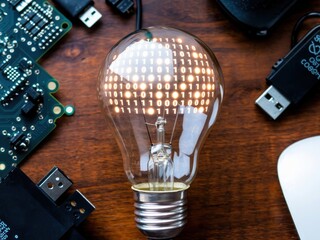 light bulb on black background