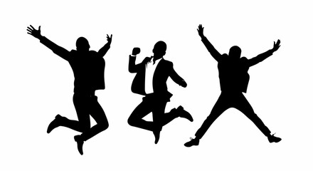 Three Silhouettes of Joyful Businessmen Jumping in Celebration