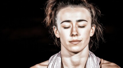 Meditative focus of female athlete in serene setting