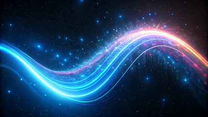 Obraz premium Vibrant light curve overlay on futuristic black surface for modern tech background