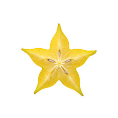 Obraz premium Star Fruit: Vibrant Yellow Carambola Slice on White Background