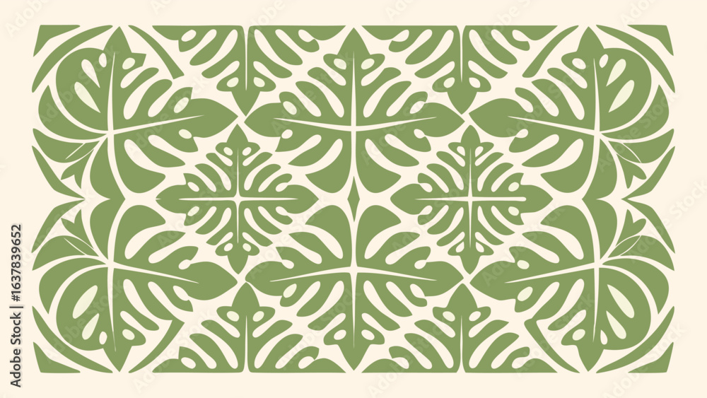Aufkleber a repeating pattern of stylized green leaves arranged in a symmetrical and decorative design element