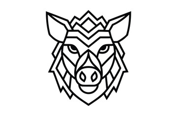 Linear boar head outline displays simplicity and geometric design in black and white
