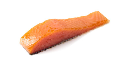 Salmon piece isolated on a white background.
