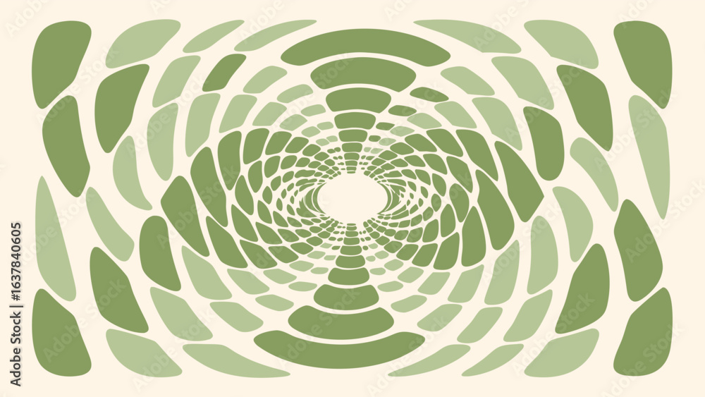 Poster abstract tunnel of green organic shapes creating a vortex effect with a light background tone design