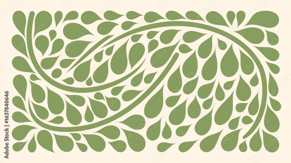 Poster olive green teardrop pattern with a curved line design on a cream colored background image artwork