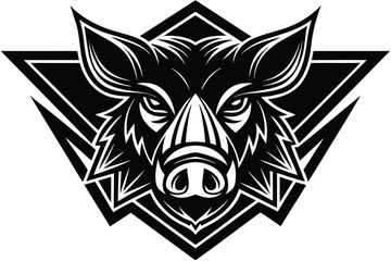 Intricate wild boar head within a bold geometric triangle shows detailed design