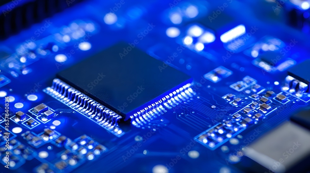 Poster close-up view of a circuit board with integrated components.