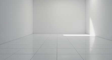 Minimalist Empty Room White Walls, Tile Floor, Sunlight Mockup