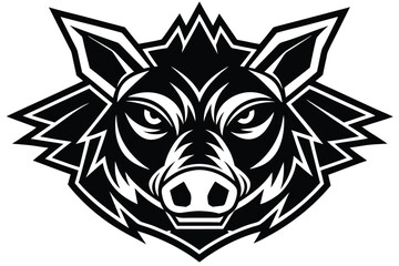 Sharp features a stylized boar head in bold black and white