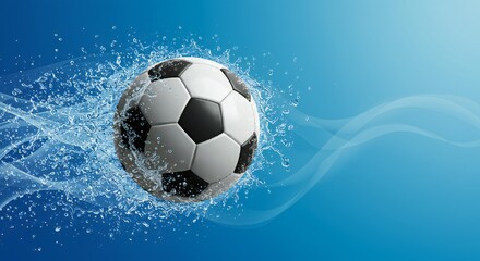 Naklejka premium Soccer ball in water with dynamic splash and blue background