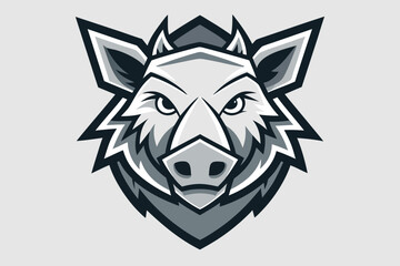 Monochrome boar head with sharp features and intense gaze presents a striking image
