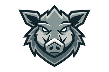 Intimidating gray boar head with sharp features glares forward fiercely on a white backdrop