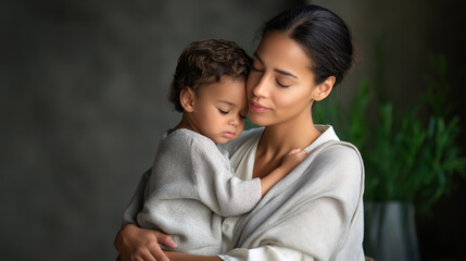 Obraz premium Tender Moment Between Mother and Child in Soft Light