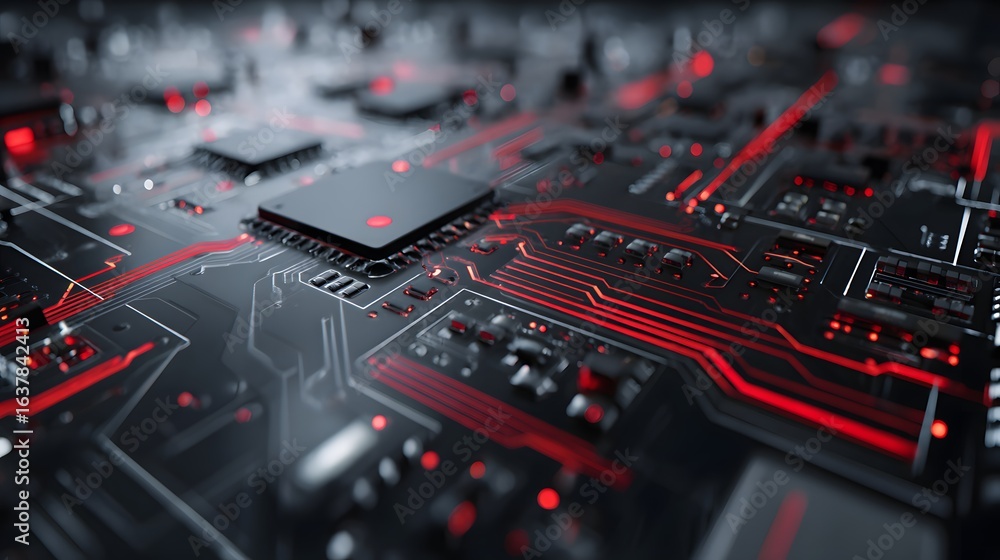 Poster close-up view of a complex circuit board.