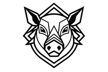 Stylized black and white boar head is encased within a geometric diamond shape