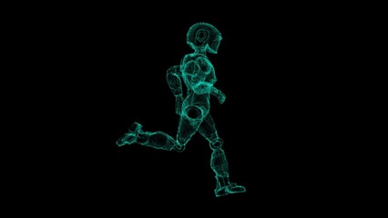 Futuristic Blueprint of a Running Robot in a Digital Graphic Illustration