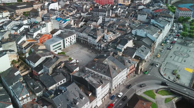  Aerial of Historic Viveiro Town and Mercy Bridge, Lugo, Galicia, Spain