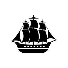 Sailing ship graphic on transparent background silhouette
