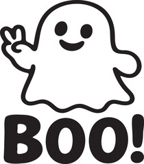Cute Ghost Boo! Peace Sign - Minimalist Halloween Vector for T-Shirts