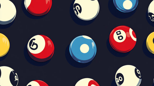 Seamless billiard and pool eight-ball pattern background with a simple, modern design.

