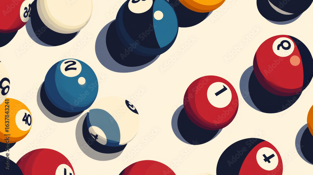 Poster seamless billiard and pool eight-ball pattern background with a simple, modern design.