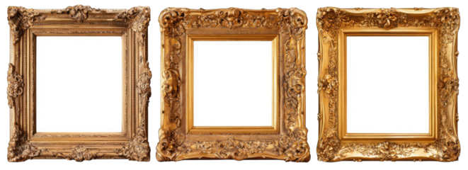 Three ornate gold picture frames (3)