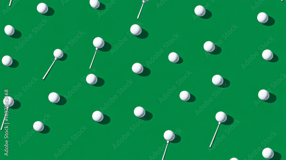 Poster golf-themed pattern on a green background with ample blank space for text. poster design with copy s
