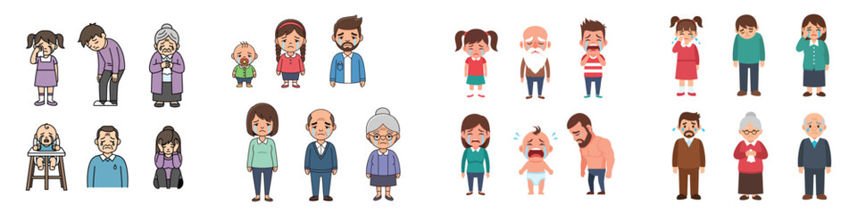 Set of Crying and Sad People of All Ages Showing Negative Emotions