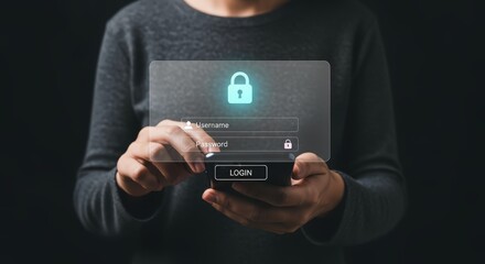 Secure Access: Person Using Mobile Device for Login with Password and Lock Icon Interface