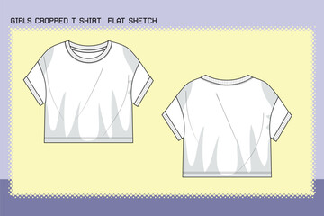 GIRLS CROPPED T SHIRT  FLAT SKETCH FASHION TEMPLATE TECHNICAL DRAWING ILLUSTRATION.cdr