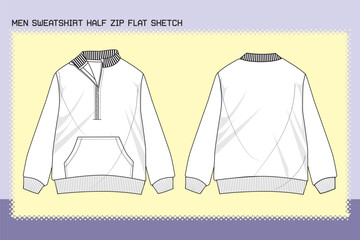 MEN SWEATSHIRT HALF ZIP FLAT SKETCH FASHION TEMPLATE TECHNICAL DRAWING ILLUSTRATION.cdr