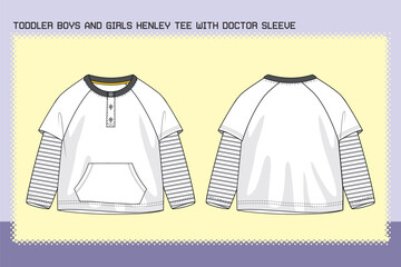 TODDLER BOYS AND GIRLS HENLEY TEE WITH DOCTOR SLEEVE FLAT SKETCH FASHION TEMPLATE TECHNICAL DRAWING ILLUSTRATION.cdr