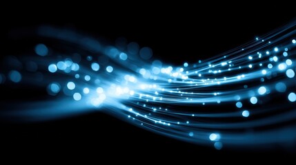 Abstract Blue Light Trails on Black Background for Technology, Science, Communication Concepts