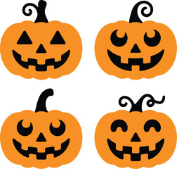 Cute Cartoon Jack-o'-Lantern Set – Halloween Pumpkin Faces with Fun Expressions for Seasonal Decor and Festive Design