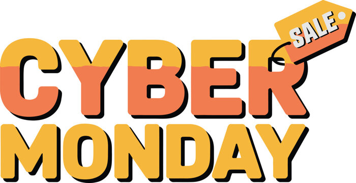 Cyber Monday vector text with gradient typography and sale tag for ecommerce promotions, digital ads, and online marketing