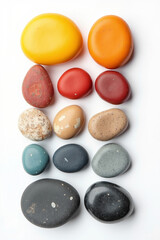 Smooth colorful pebbles, flat lay	
