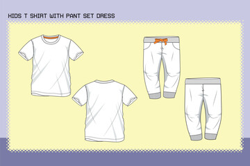 KIDS T SHIRT WITH PANT SET DRESS FLAT SKETCH FASHION TEMPLATE TECHNICAL DRAWING ILLUSTRATION.cdr