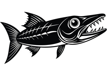 Silhouette fish shows its sharp teeth and spiny fins in a predatory pose