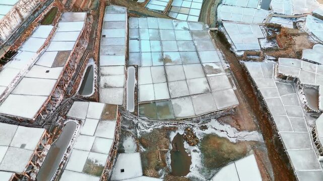 Aerial view of Anana Valley with ancient salt terraces, Basque Country, Spain