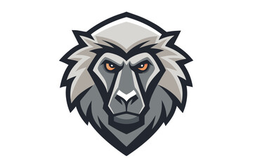 Geometric monkey head logo design exhibits sharp edges and captivating orange eyes