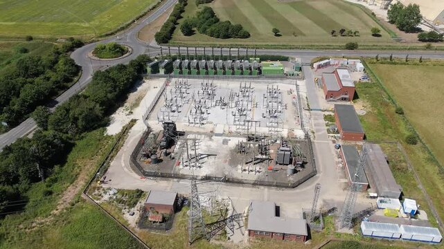 Aerial View of a Large Electrical Substation